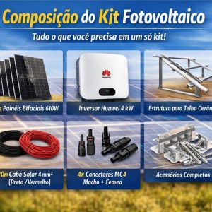 Alternative view of Kit Energia Solar Fotovoltaico 4,88 kWp – Monofásico 220V  Com Painéis Bifaciais 610W + Inversor Huawei