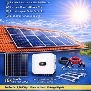 Alternative view of Kit Energia Solar Fotovoltaico 9,76 kWp – Monofásico 220V  Painéis Bifaciais 610W + Inversor Huawei 8 kW